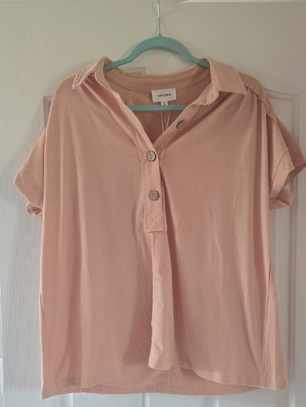 Meyson Soft Pink Button-Up Polo Tee